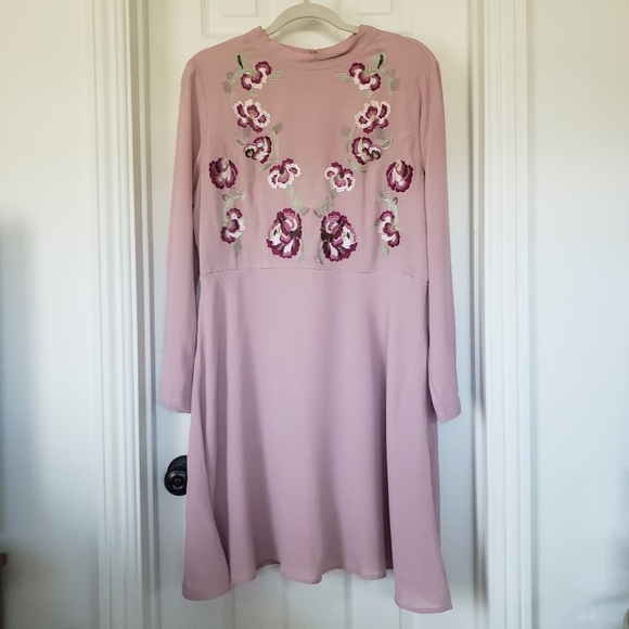 Nanette Lepore Pink Mock Neck Embroidered Dress - Picture 5 of 15